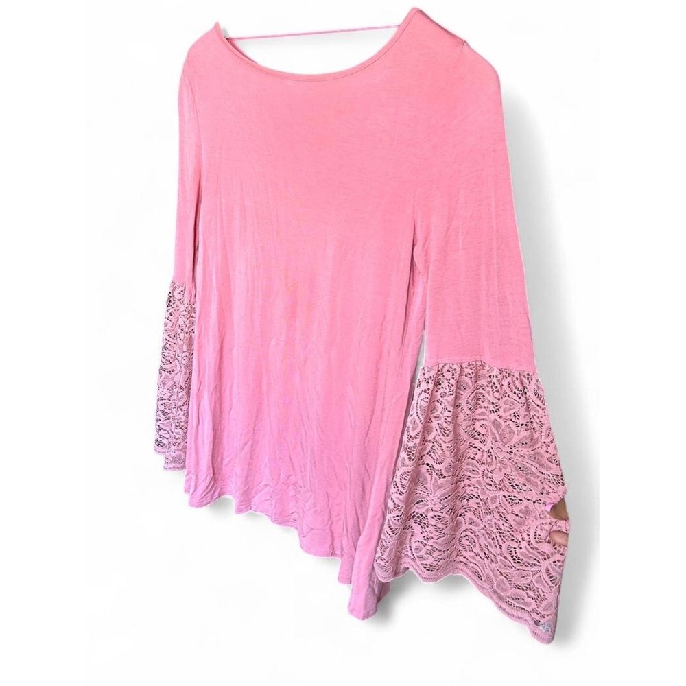 Lace Bell Sleeve Tunic Dusty Rose Whimsigoth Bohemian Cute Country Cowgirl Small - Picture 7 of 8